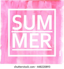 Cartaz vetor abstrato com texto verão no fundo cor de água rosa claro ombre. Design de banner de vetor