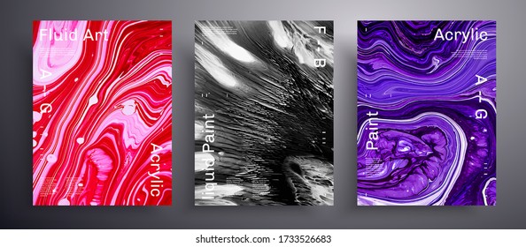 Abstract vector poster, texture collection of fluid art covers. Artistic background that applicable for design cover, invitation, flyer and etc. Purple, pink and black creative iridescent artwork