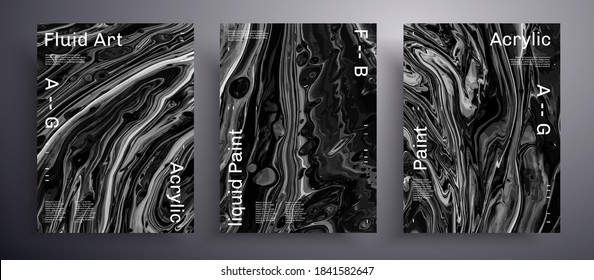 Abstract vector poster, texture collection of fluid art covers. Artistic background that can be used for design cover, invitation, flyer and etc. Black and white universal trendy painting backdrop.