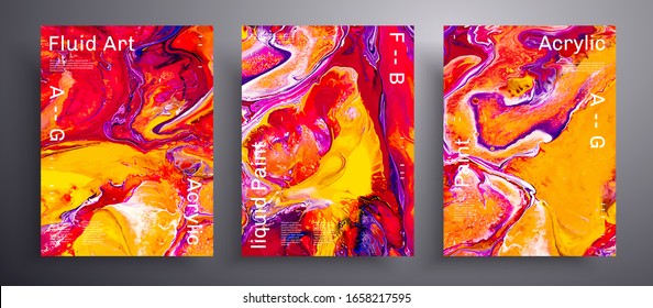 Abstract vector poster, texture pack of fluid art covers. Trendy background that applicable for design cover, poster, brochure and etc. Red, purple, orange and white creative iridescent artwork