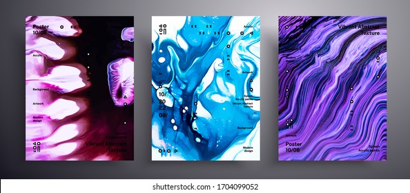 Abstract vector poster, texture pack of fluid art covers. Trendy background that can be used for design cover, poster, brochure and etc. Pink, blue and purple universal trendy painting backdrop