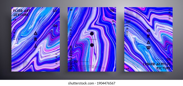 Abstract vector poster, texture pack of fluid art covers. Beautiful background that applicable for design cover, poster, brochure and etc. Blue, lilac and white unusual creative surface template.