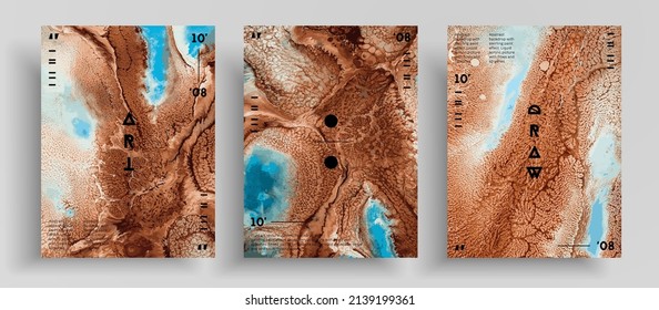 Abstract vector poster, texture set of fluid art covers. Beautiful background that applicable for design cover, invitation, flyer and etc. Backdrop similar to the landscape of the earth.