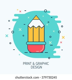 Abstract vector print graphic design icon. Fat thin line sign web design. Business icon of pen. Modern pictogram of design symbol. Creative print.