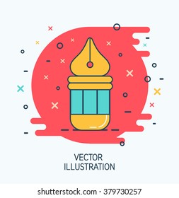 Abstract vector print graphic design icon. Fat thin line sign web design. Business icon of pen feather. Modern pictogram of design symbol. Creative print.