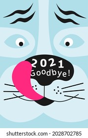 Abstract vector print. The symbol of the Chinese new year 2022 is the blue tiger. funny happy tiger face close-up.Design template  eps pattern for textile and typography