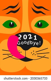 Abstract vector print. The symbol of the Chinese New Year 2022 orange tiger. 
Funny happy tiger face close-up. Vertical design template  eps pattern for textile and typography 