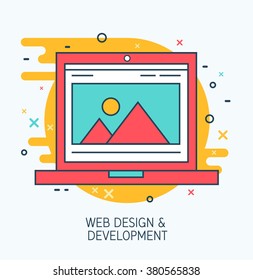 Abstract vector print web design icon. Flat business thin line sign. Computer icon. Modern pictogram of website design. Creative print. 