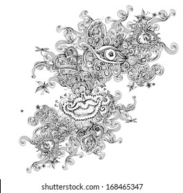Abstract vector psychedelic illustration black and white