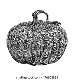 Abstract vector pumpkinHand drawn vegetable in zentangle style, patterns for Halloween