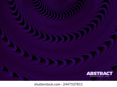 Abstract vector purple black background with 3D wavy stripes. Awesome optical art style design template.