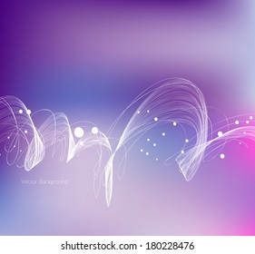 Abstract vector purple blurry bokeh background with white dynamic wave