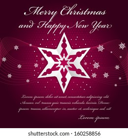 Resumen vectorial color púrpura fondo de Navidad con estrellas de origami para una invitación, tarjeta, saludos o postales.