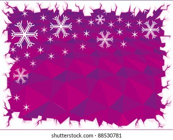 Abstract vector purple christmas background with snowflakes and ice border