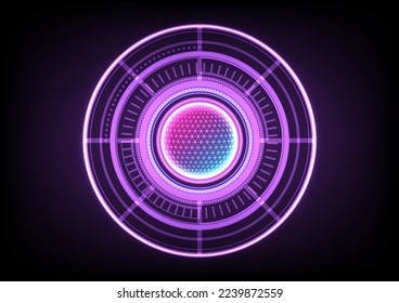 Abstract vector purple digital  cyberspace and engineering technology background with neon light circle. Hi-tech innovation concept.