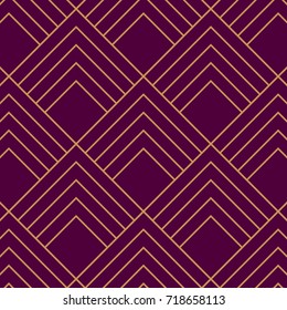Abstract vector purple geometric pattern with golden lines. Modern stylish texture with simple graphic design