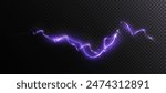 Abstract vector purple lightning on black background. Blitz Lightning Thunder Light Sparks Storm Flash Thunderstorm. Strength Energy charge Thunder. Vector	
