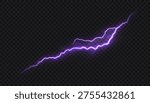 Abstract vector purple lightning on black background. Blitz Lightning Thunder Light Sparks Storm Flash Thunderstorm. Strength Energy charge Thunder. Vector	