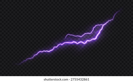 Abstract vector purple lightning on black background. Blitz Lightning Thunder Light Sparks Storm Flash Thunderstorm. Strength Energy charge Thunder. Vector	