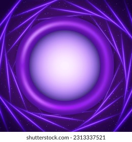Resumen vector púrpura brillante líneas de giro ilustración de fondo con banner de plástico redondo para el diseño 
