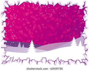 Abstract vector purple Winter background with christmas landscape
