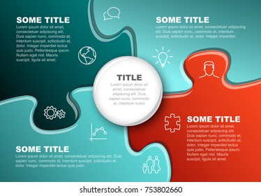 Abstract vector puzzle / solution schema template with 5 sections - teal and red version