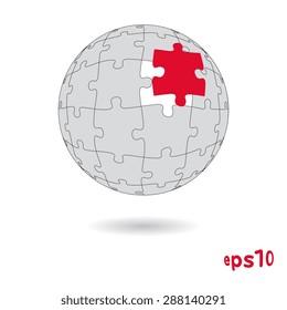 Abstract vector puzzle sphere. One red element