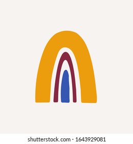 Abstract vector rainbow hand drawn digital graphics. Trendy rainbow in minimalist scandinavian style. Modern baby, kid illustrations. Colorful different shapes, contemporary design