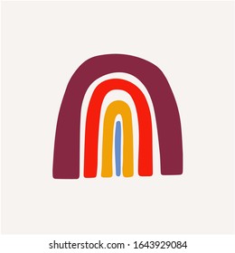 Abstract vector rainbow hand drawn digital graphics. Trendy rainbow in minimalist scandinavian style. Modern baby, kid illustrations. Colorful different shapes, contemporary design