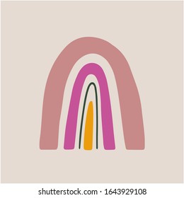 Gráficos digitales dibujados a mano por vector abstracto. Arcoiris moderno de estilo escandinavo minimalista. Ilustraciones modernas de niños y niñas. Decoración colorida, diseño contemporáneo