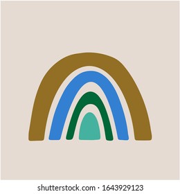 Abstract vector rainbow hand drawn digital graphics. Trendy rainbow in minimalist scandinavian style. Modern baby, kid illustrations. Colorful different shapes, contemporary design