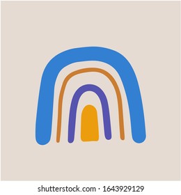 Gráficos digitales dibujados a mano por vector abstracto. Arcoiris moderno de estilo escandinavo minimalista. Ilustraciones modernas de niños y niñas. Decoración colorida, diseño contemporáneo