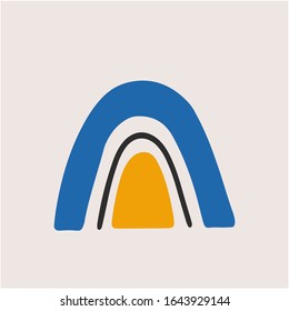 Abstract vector rainbow hand drawn digital graphics. Trendy rainbow in minimalist scandinavian style. Modern baby, kid illustrations. Colorful different shapes, contemporary design