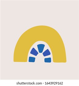 Abstract vector rainbow hand drawn digital graphics. Trendy rainbow in minimalist scandinavian style. Modern baby, kid illustrations. Colorful different shapes, contemporary design