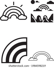 Abstract vector rainbow set. Hand drawn rainbows in minimalist scandinavian style. Modern baby, kid illustrations. Rainbow in different shapes. Black and white art