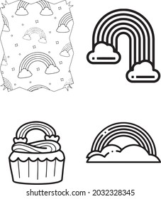 Abstract vector rainbow set. Hand drawn rainbows in minimalist scandinavian style. Modern baby, kid illustrations. Rainbow in different shapes. Black and white art