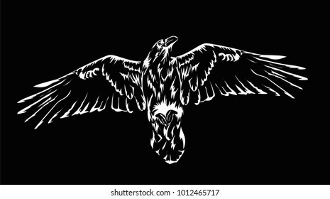 Abstract vector raven - white bird on black