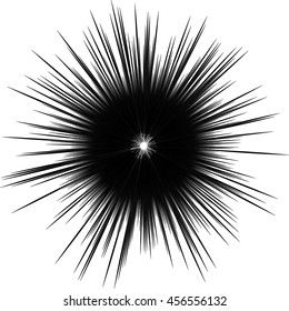 Abstract vector rays on white background. Explosive illustration with dynamic shapes. Monochrome wallpaper with sparkle. 