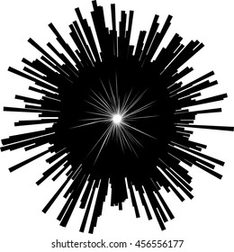 Abstract vector rays on white background. Explosive illustration with dynamic shapes. Monochrome wallpaper with sparkle. 