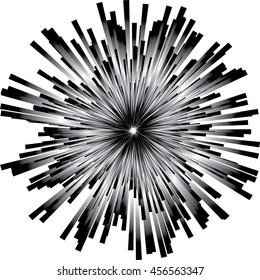 Abstract vector rays on white background. Explosive illustration with dynamic shapes. Monochrome wallpaper with sparkle. 