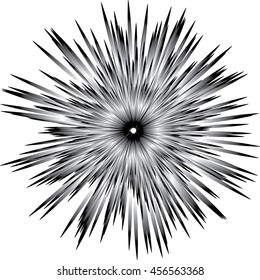 Abstract vector rays on white background. Explosive illustration with dynamic shapes. Monochrome wallpaper with sparkle. 