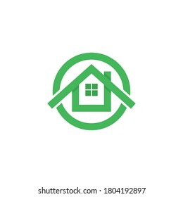 Resumen de la plantilla de logotipo de vectores inmobiliarios. Icono de hogar verde. Ilustración bursátil.