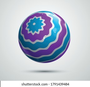 Abstract vector realistic glossy sphere, beautiful festive ball decorated with pattern, graphic design element.