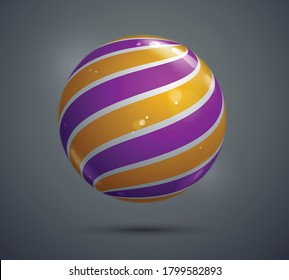 Abstract vector realistic glossy sphere, beautiful festive ball decorated with pattern, graphic design element.