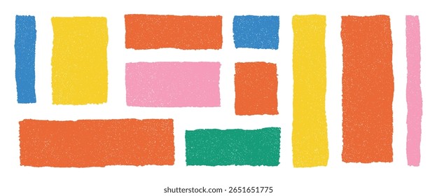Abstract vector rectangles in textured colors arranged randomly on transparent background, playful grunge geometric blocks for modern digital composition, artistic shapes for creative projects