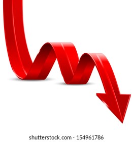 Abstract vector red arrow in perspective on the white background