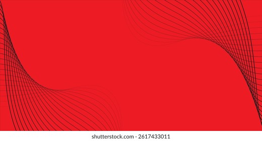 Abstract vector red background with black wavy lines. 