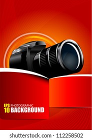 Abstract vector red background with digital camera