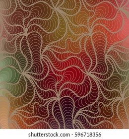 Abstract vector red background of doodle hand drawn lines. Colorful organic pattern. Wave wallpaper