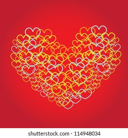 abstract vector red background with glossy heart.